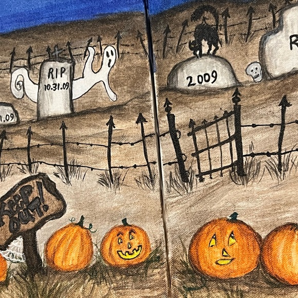 Original Art Painting 2009 Halloween Folk Art Hand Painted 16x20” Display Mural - Picture 16 of 16